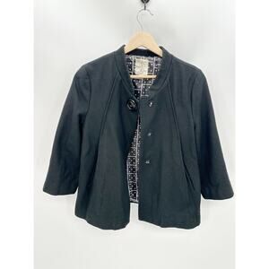 Tulle Jacket Women MEDIUM Black Button Snap Front Long Sleeve Wool Blend